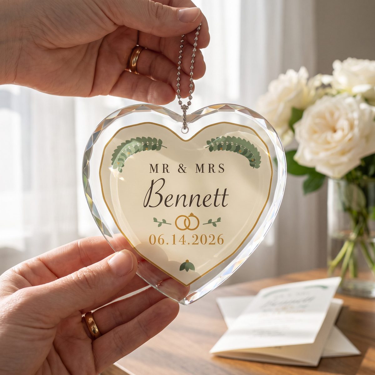 The crystal heart in a buyer's hands